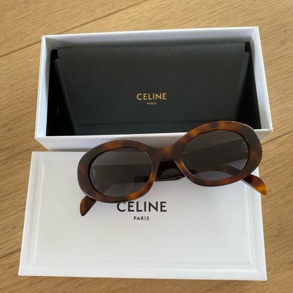Celine Accessories - Celine Triomphe Oval Tortoise Sunglasses